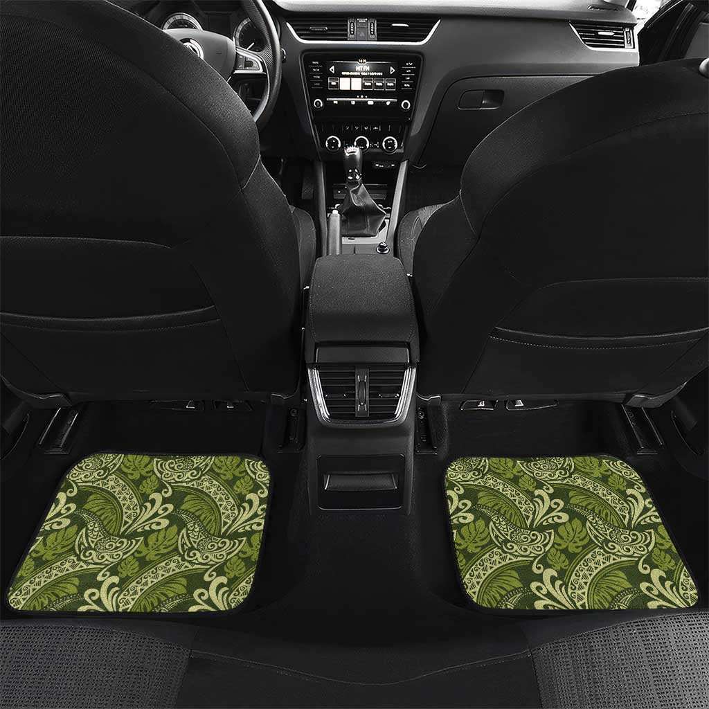 Olive Green Monstera Car Mats Polynesian Tribal Pattern LT01 Set 2pcs - Back Green - Polynesian Pride