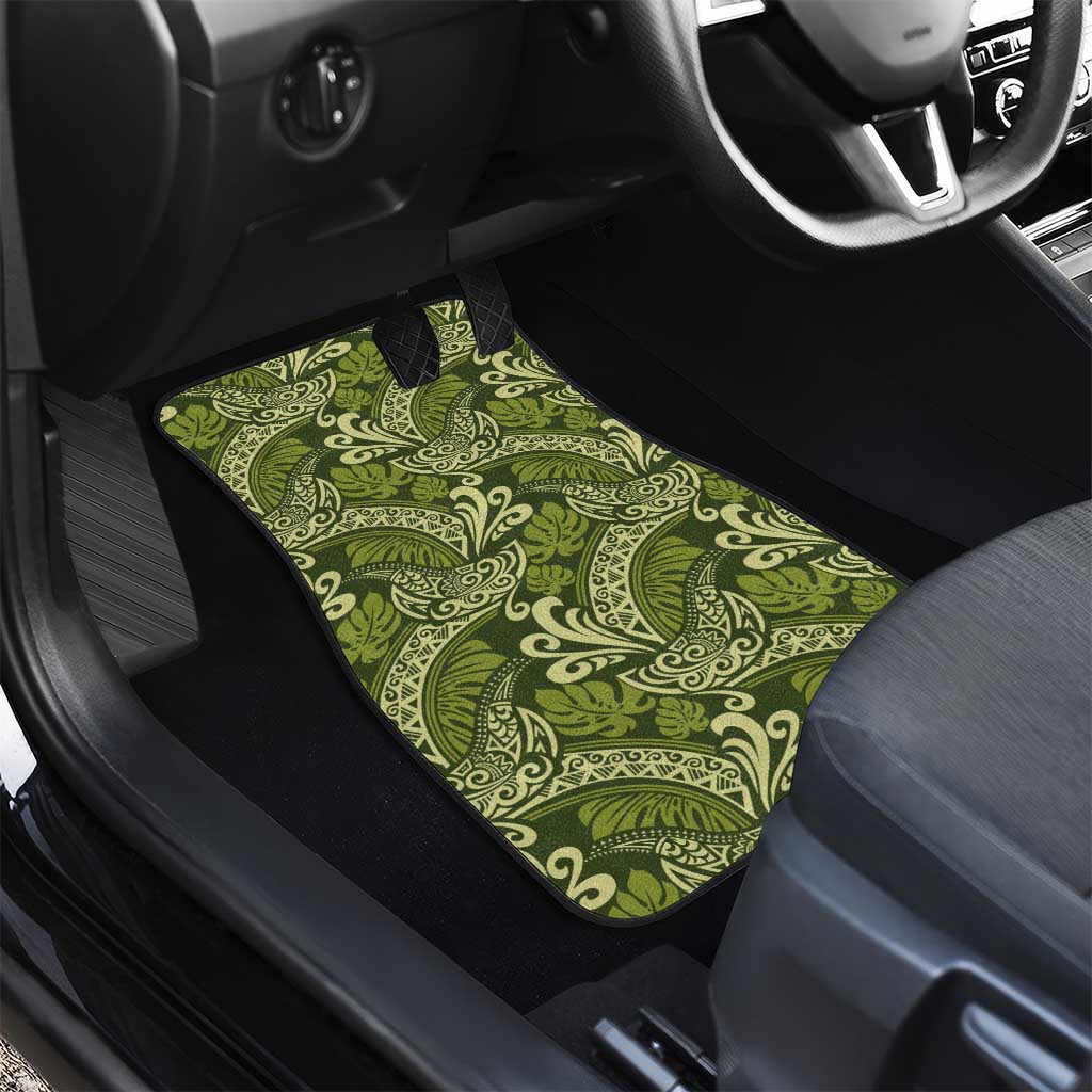 Olive Green Monstera Car Mats Polynesian Tribal Pattern LT01 - Polynesian Pride