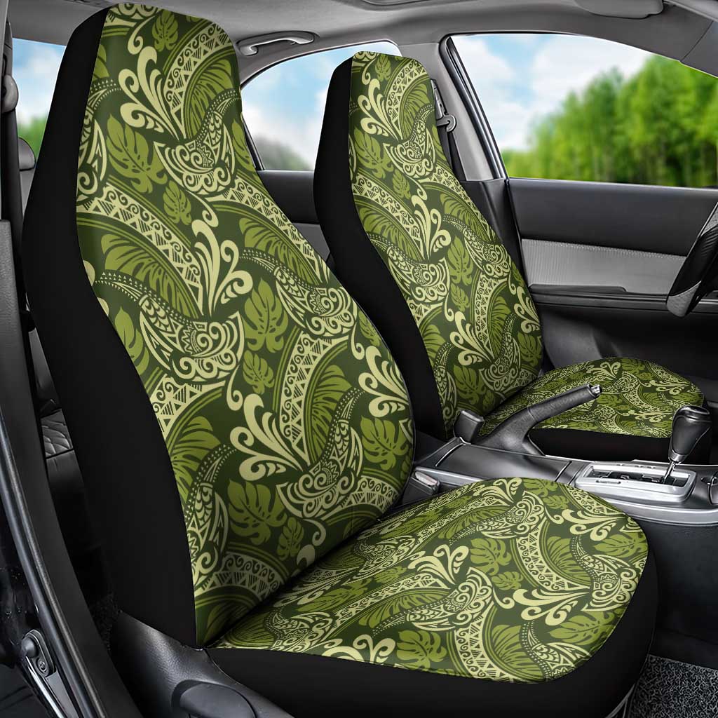 Olive Green Monstera Car Seat Cover Polynesian Tribal Pattern LT01 - Polynesian Pride