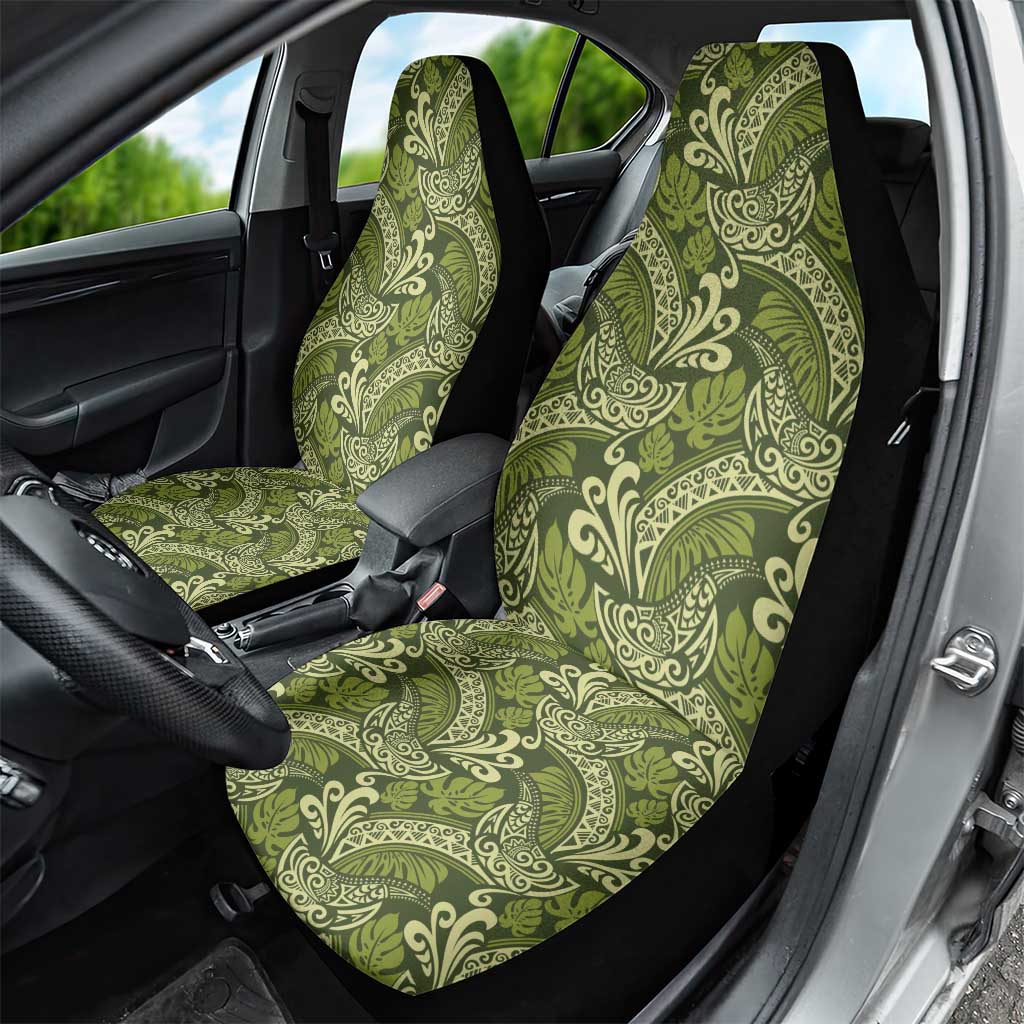 Olive Green Monstera Car Seat Cover Polynesian Tribal Pattern LT01 - Polynesian Pride
