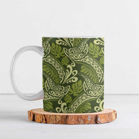 Olive Green Monstera Ceramic Mug Polynesian Tribal Pattern - Polynesian Pride