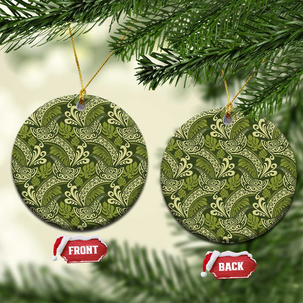 Olive Green Monstera Ceramic Ornament Polynesian Tribal Pattern LT01 Circle Green - Polynesian Pride
