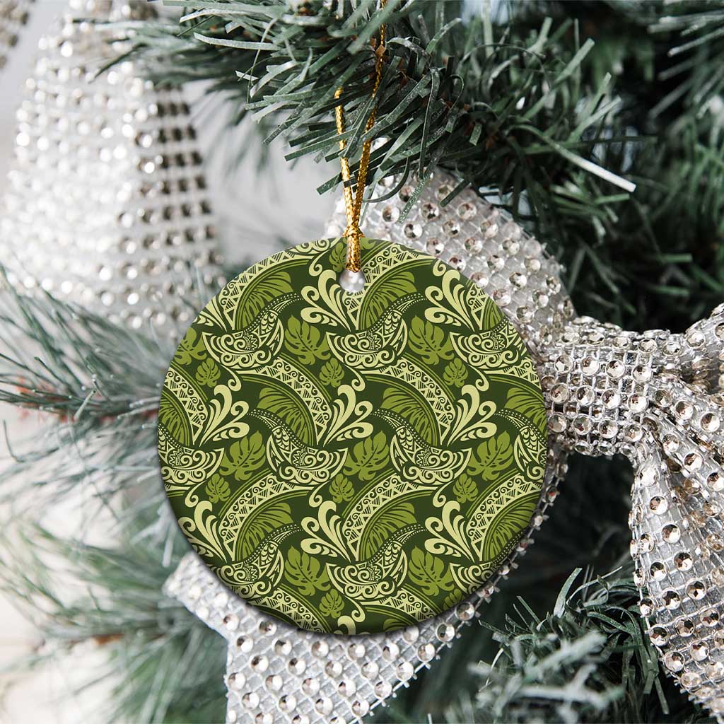 Olive Green Monstera Ceramic Ornament Polynesian Tribal Pattern LT01 - Polynesian Pride