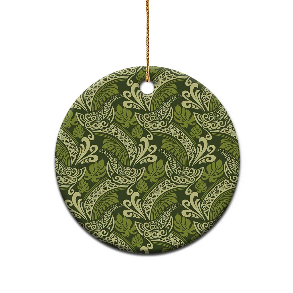 Olive Green Monstera Ceramic Ornament Polynesian Tribal Pattern LT01 - Polynesian Pride