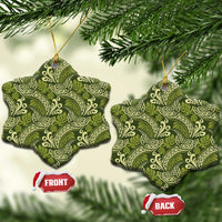 Olive Green Monstera Ceramic Ornament Polynesian Tribal Pattern LT01 Snow Flake Green - Polynesian Pride