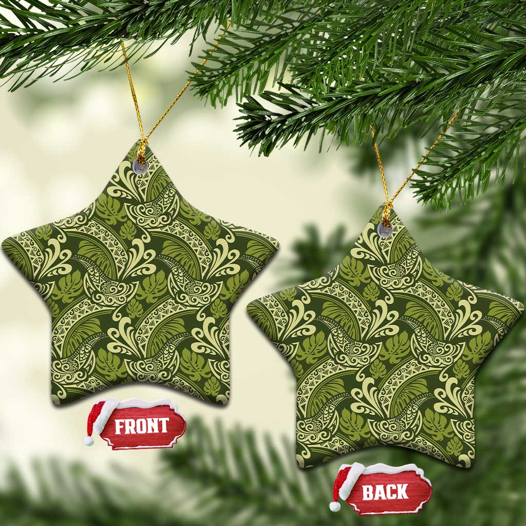 Olive Green Monstera Ceramic Ornament Polynesian Tribal Pattern LT01 Star Green - Polynesian Pride