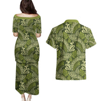 Olive Green Monstera Couples Matching Puletasi and Hawaiian Shirt Polynesian Tribal Pattern LT01 - Polynesian Pride