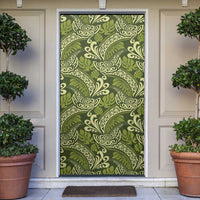 Olive Green Monstera Door Cover Polynesian Tribal Pattern - Polynesian Pride