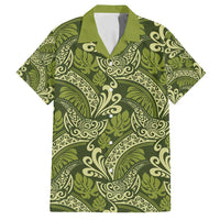 Olive Green Monstera Family Matching Off Shoulder Maxi Dress and Hawaiian Shirt Polynesian Tribal Pattern - Polynesian Pride
