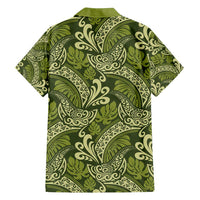 Olive Green Monstera Family Matching Off Shoulder Short Dress and Hawaiian Shirt Polynesian Tribal Pattern - Polynesian Pride