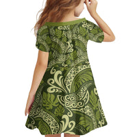 Olive Green Monstera Family Matching Puletasi and Hawaiian Shirt Polynesian Tribal Pattern - Polynesian Pride