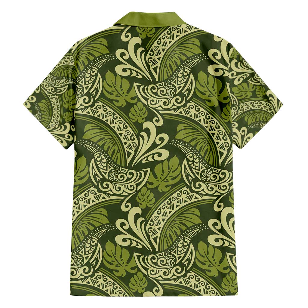 Olive Green Monstera Family Matching Summer Maxi Dress and Hawaiian Shirt Polynesian Tribal Pattern - Polynesian Pride