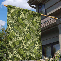 Olive Green Monstera Garden Flag Polynesian Tribal Pattern - Polynesian Pride