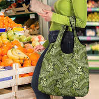 Olive Green Monstera Grocery Bag Polynesian Tribal Pattern - Polynesian Pride