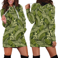 Olive Green Monstera Hoodie Dress Polynesian Tribal Pattern LT01 - Polynesian Pride