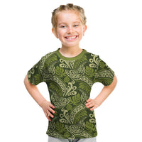 Olive Green Monstera Kid T Shirt Polynesian Tribal Pattern LT01 Green - Polynesian Pride