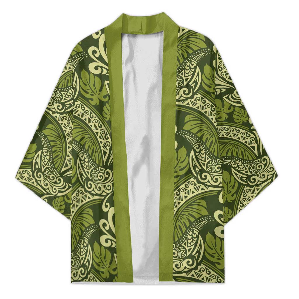 Olive Green Monstera Kimono Polynesian Tribal Pattern LT01 Unisex Green - Polynesian Pride