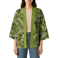 Olive Green Monstera Kimono Polynesian Tribal Pattern LT01 - Polynesian Pride