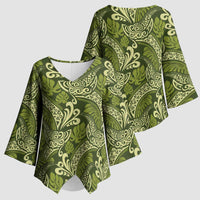 Olive Green Monstera Kimono Sleeve Blouse Polynesian Tribal Pattern LT01 - Polynesian Pride
