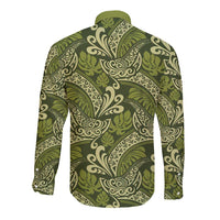 Olive Green Monstera Long Sleeve Button Shirt Polynesian Tribal Pattern LT01 - Polynesian Pride