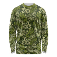 Olive Green Monstera Long Sleeve Shirt Polynesian Tribal Pattern LT01 Unisex Green - Polynesian Pride