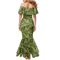 Olive Green Monstera Mermaid Dress Polynesian Tribal Pattern LT01 - Polynesian Pride