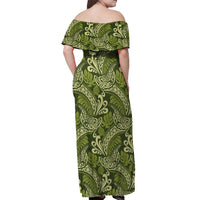 Olive Green Monstera Off Shoulder Maxi Dress Polynesian Tribal Pattern LT01 - Polynesian Pride