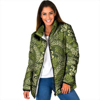 Olive Green Monstera Padded Jacket Polynesian Tribal Pattern LT01 Women Green - Polynesian Pride