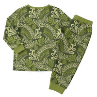 Olive Green Monstera Christmas Pajama Set Polynesian Tribal Pattern LT01 - Polynesian Pride