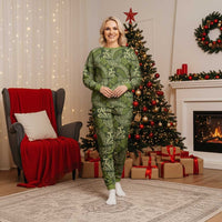 Olive Green Monstera Christmas Pajama Set Polynesian Tribal Pattern LT01 Women Green - Polynesian Pride