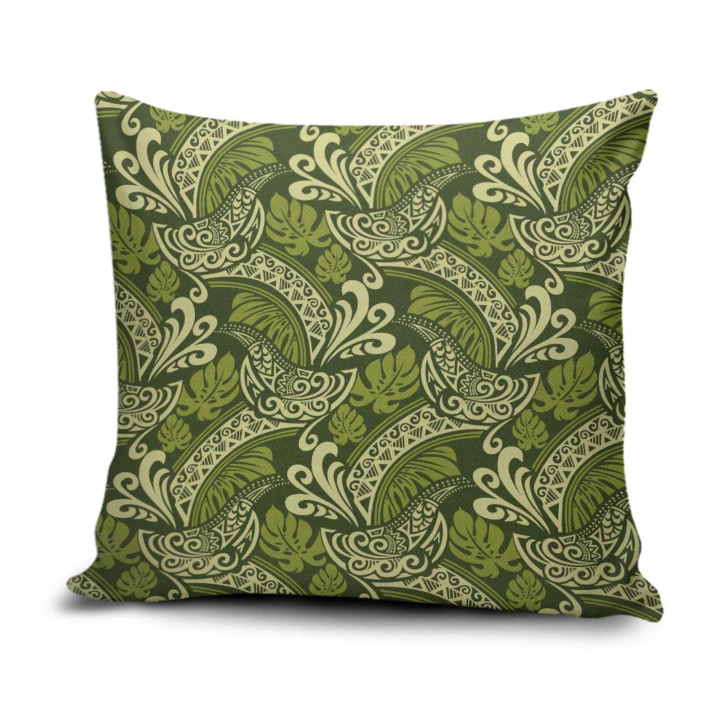 Olive Green Monstera Pillow Cover Polynesian Tribal Pattern - Polynesian Pride