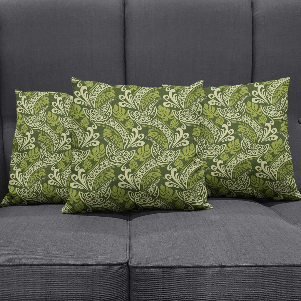 Olive Green Monstera Pillow Cover Polynesian Tribal Pattern - Polynesian Pride