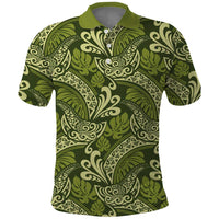 Olive Green Monstera Polo Shirt Polynesian Tribal Pattern LT01 Green - Polynesian Pride