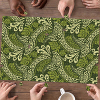 Olive Green Monstera Puzzle Polynesian Tribal Pattern LT01 - Polynesian Pride