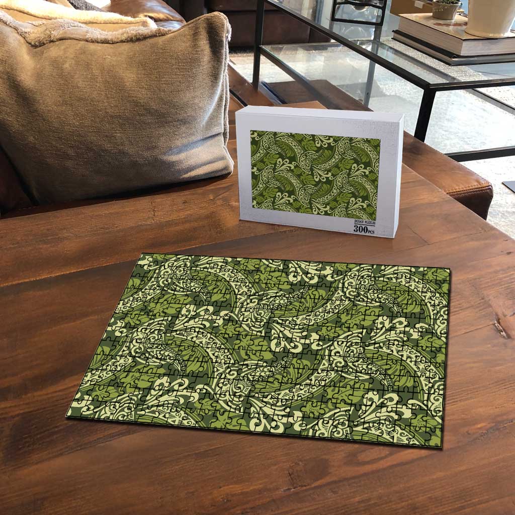 Olive Green Monstera Puzzle Polynesian Tribal Pattern LT01 - Polynesian Pride