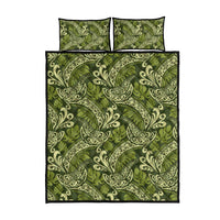 Olive Green Monstera Quilt Bed Set Polynesian Tribal Pattern - Polynesian Pride
