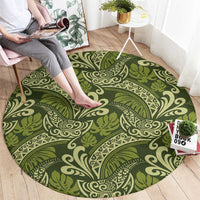 Olive Green Monstera Round Carpet Polynesian Tribal Pattern - Polynesian Pride