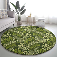 Olive Green Monstera Round Carpet Polynesian Tribal Pattern - Polynesian Pride