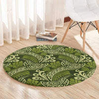 Olive Green Monstera Round Carpet Polynesian Tribal Pattern - Polynesian Pride