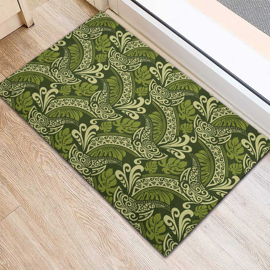 Olive Green Monstera Rubber Doormat Polynesian Tribal Pattern LT01 - Polynesian Pride