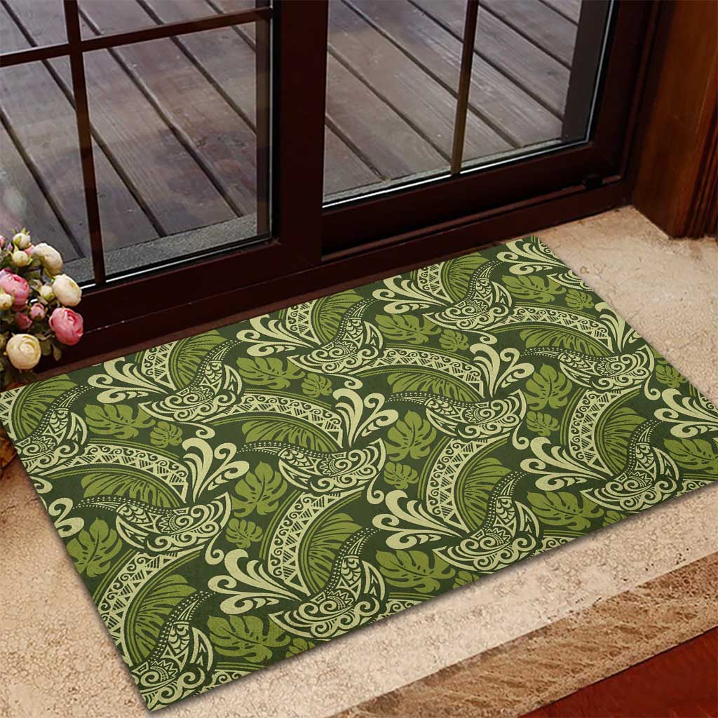 Olive Green Monstera Rubber Doormat Polynesian Tribal Pattern LT01 - Polynesian Pride