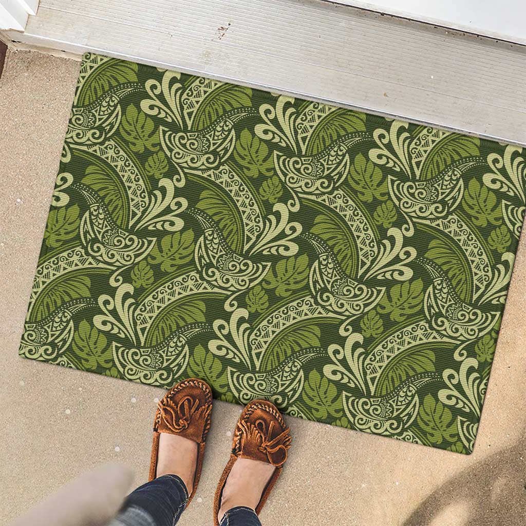 Olive Green Monstera Rubber Doormat Polynesian Tribal Pattern LT01 - Polynesian Pride