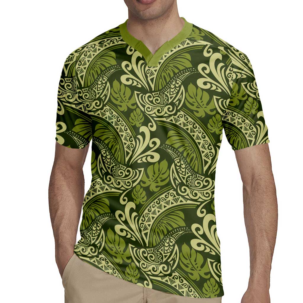 Olive Green Monstera Rugby Jersey Polynesian Tribal Pattern - Polynesian Pride