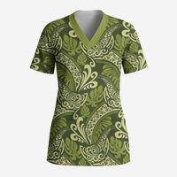 Olive Green Monstera Scrub Top Polynesian Tribal Pattern LT01 Adult Green - Polynesian Pride