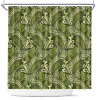 Olive Green Monstera Shower Curtain Polynesian Tribal Pattern - Polynesian Pride