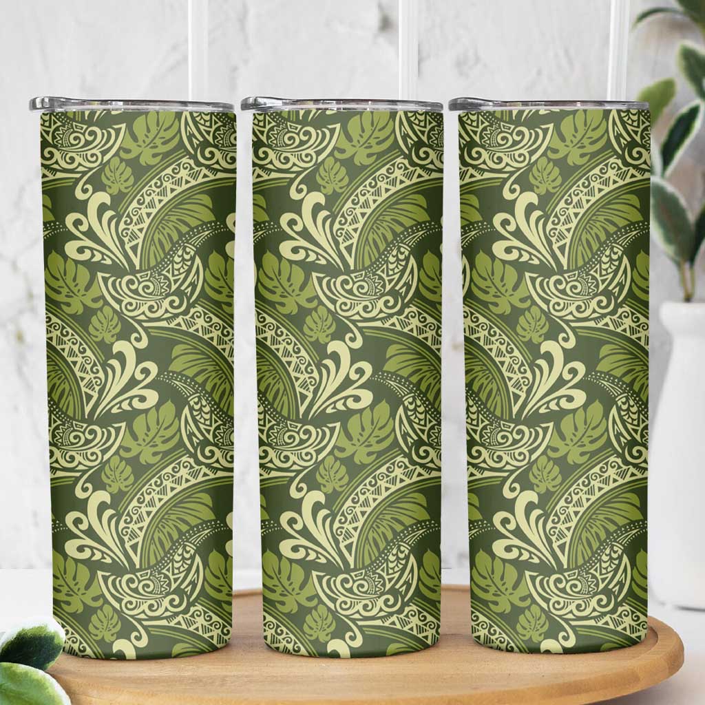Olive Green Monstera Skinny Tumbler Polynesian Tribal Pattern LT01 - Polynesian Pride