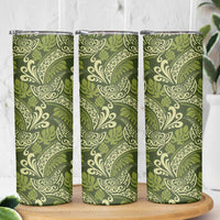 Olive Green Monstera Skinny Tumbler Polynesian Tribal Pattern LT01 - Polynesian Pride