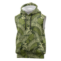 Olive Green Monstera Sleeveless Hoodie Polynesian Tribal Pattern LT01 Green - Polynesian Pride
