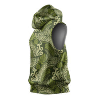 Olive Green Monstera Sleeveless Hoodie Polynesian Tribal Pattern LT01 - Polynesian Pride