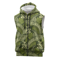 Olive Green Monstera Sleeveless Zip Hoodie Polynesian Tribal Pattern LT01 Green - Polynesian Pride